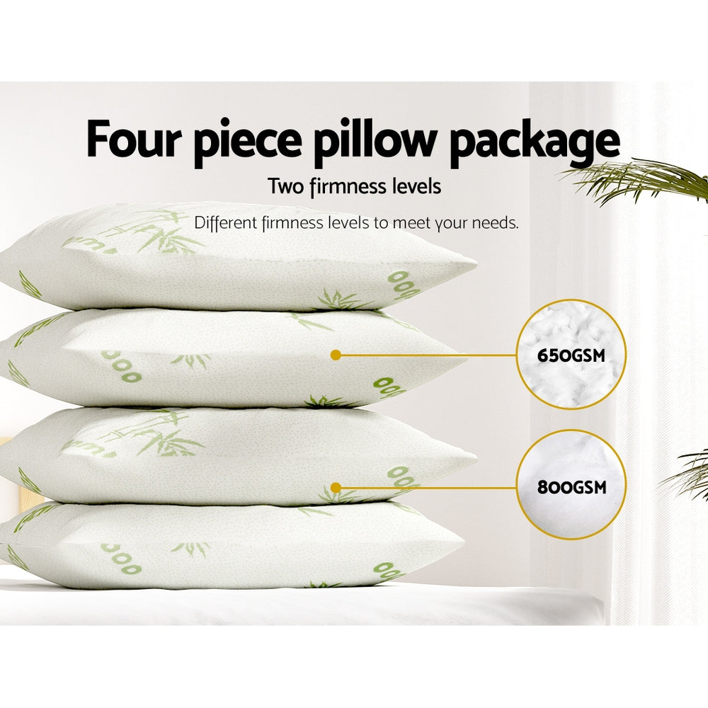 Set of Four Nuvola Bamboo and Memory Fibre Pillows | Standard Size Multi Firmness Breathable Pillows