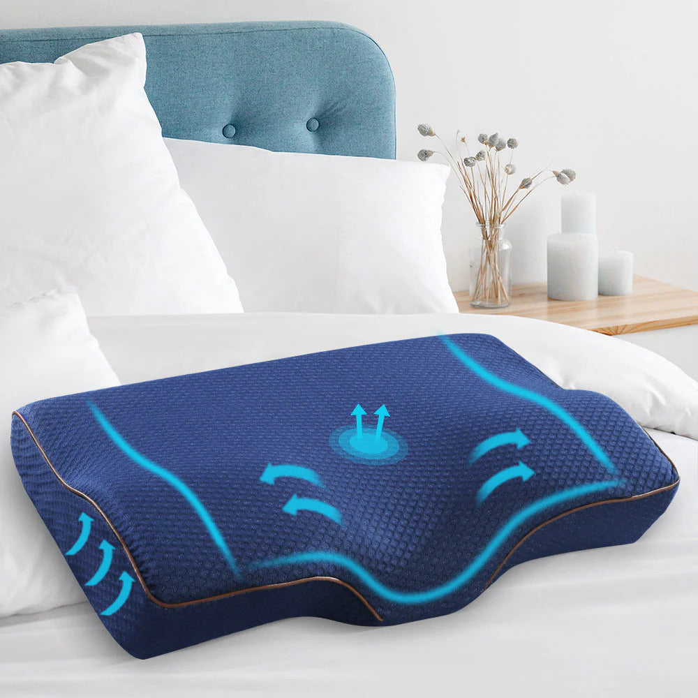 Nuvola Luxury Multi Position Neck Support Pillow | Memory Foam Butterfly Shape Pillow in Navy
