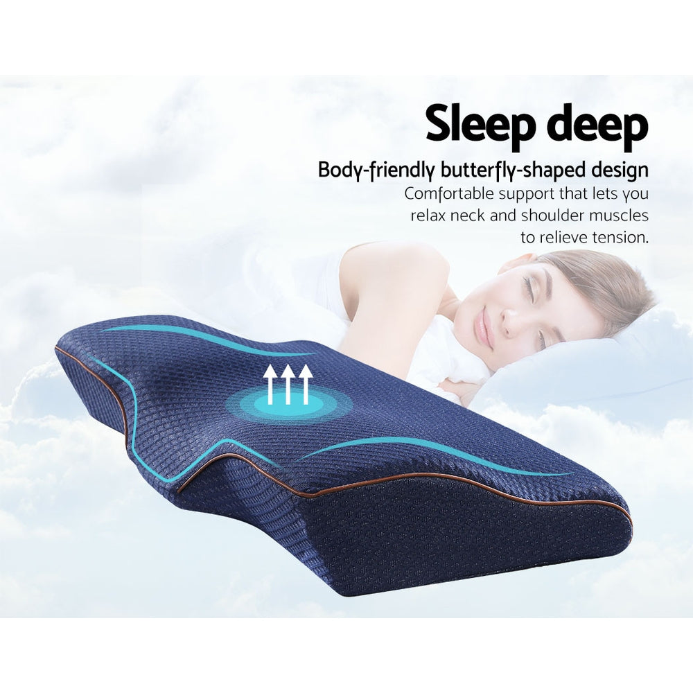 Nuvola Luxury Multi Position Neck Support Pillow | Memory Foam Butterfly Shape Pillow in Navy