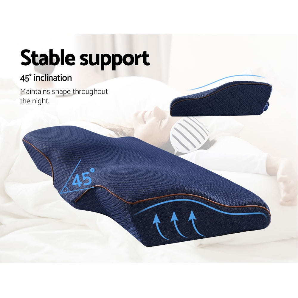 Nuvola Luxury Multi Position Neck Support Pillow | Memory Foam Butterfly Shape Pillow in Navy