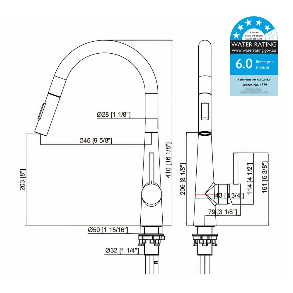 Miazzi Quality Pull Out Kitchen Mixer Tap in Black or Gun Metal | WELS 6 Kitchen Mixer Spray Faucet