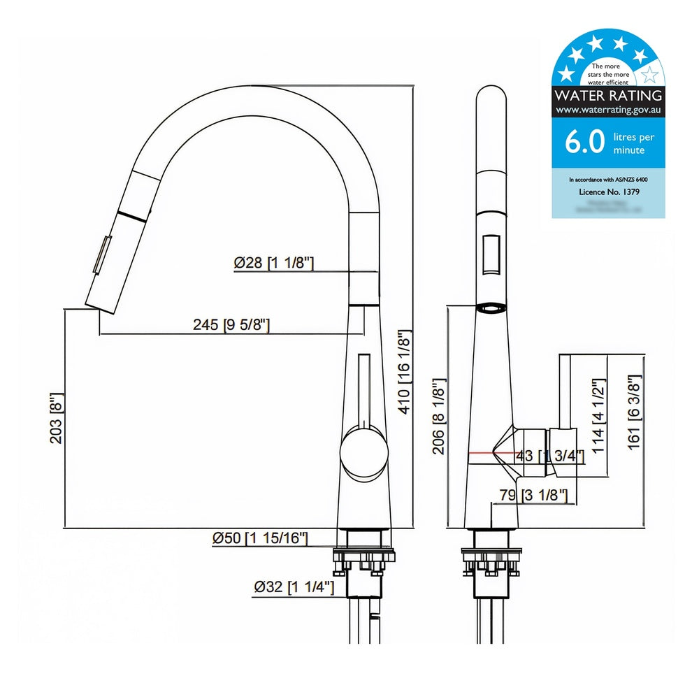 Miazzi Quality Pull Out Kitchen Mixer Tap in Black or Gun Metal | WELS 6 Kitchen Mixer Spray Faucet