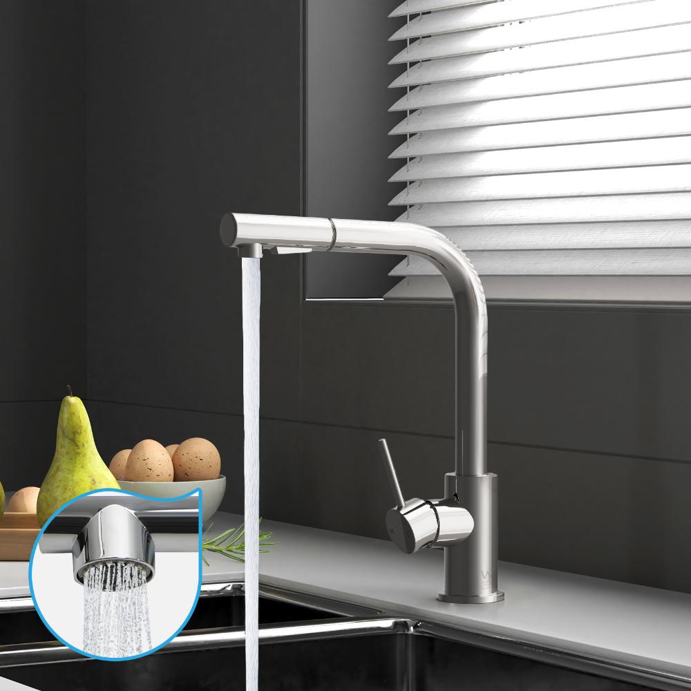 Super High Quality Pull Out Kitchen Mixer Tap in Black or Chrome | WELS 6 Kitchen Mixer Spray Faucet