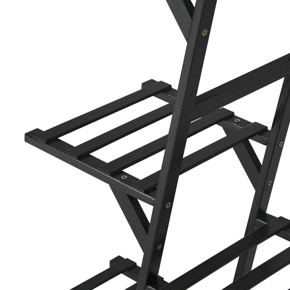 Natura 7 or 12 Tier Black Bamboo Plant Stand Tower | Multi Level Plant Flower Pot Shelf Rack Décor Stand
