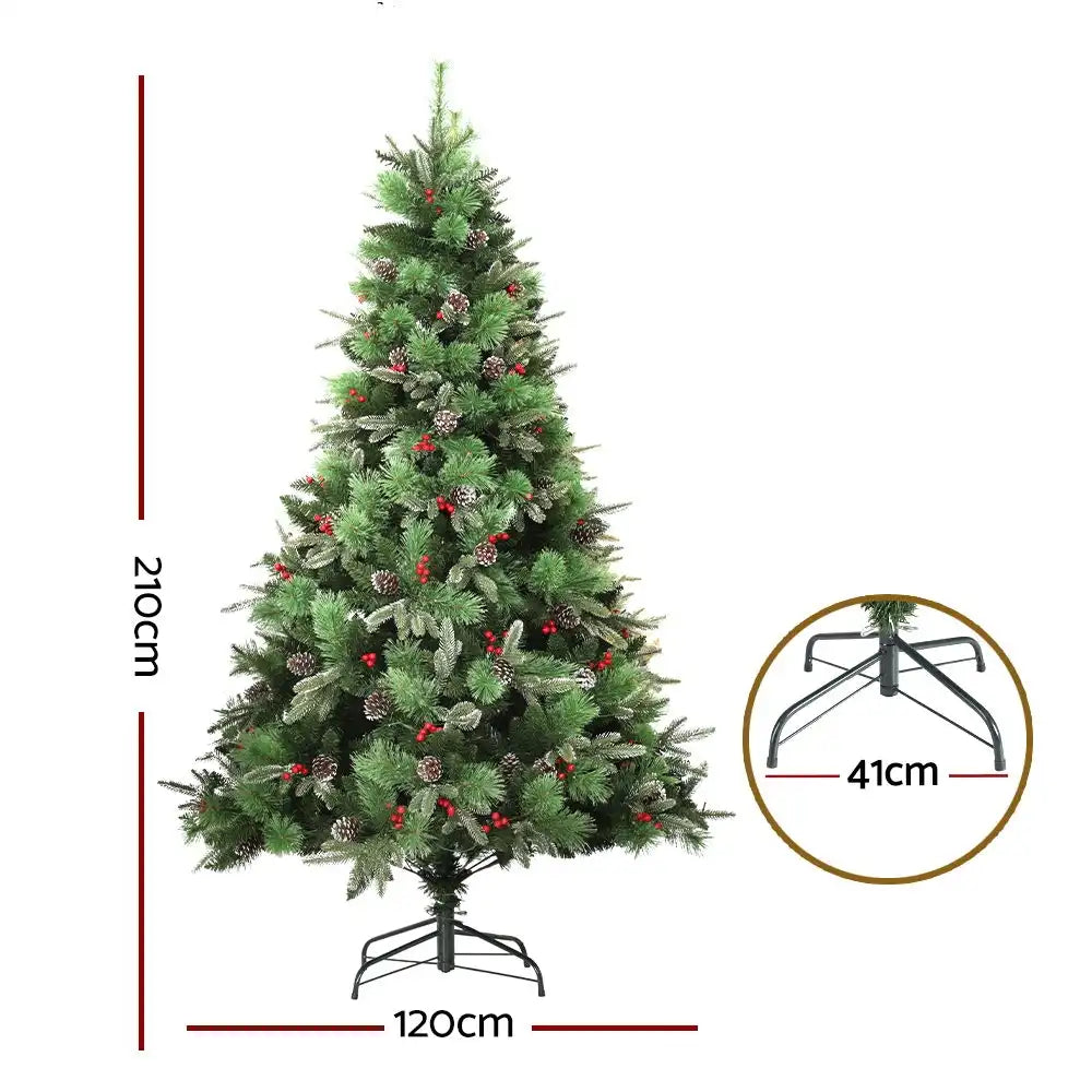 2.1M Christmas Tree with Pine Cones Red Berries Prelit LED Warm Lights