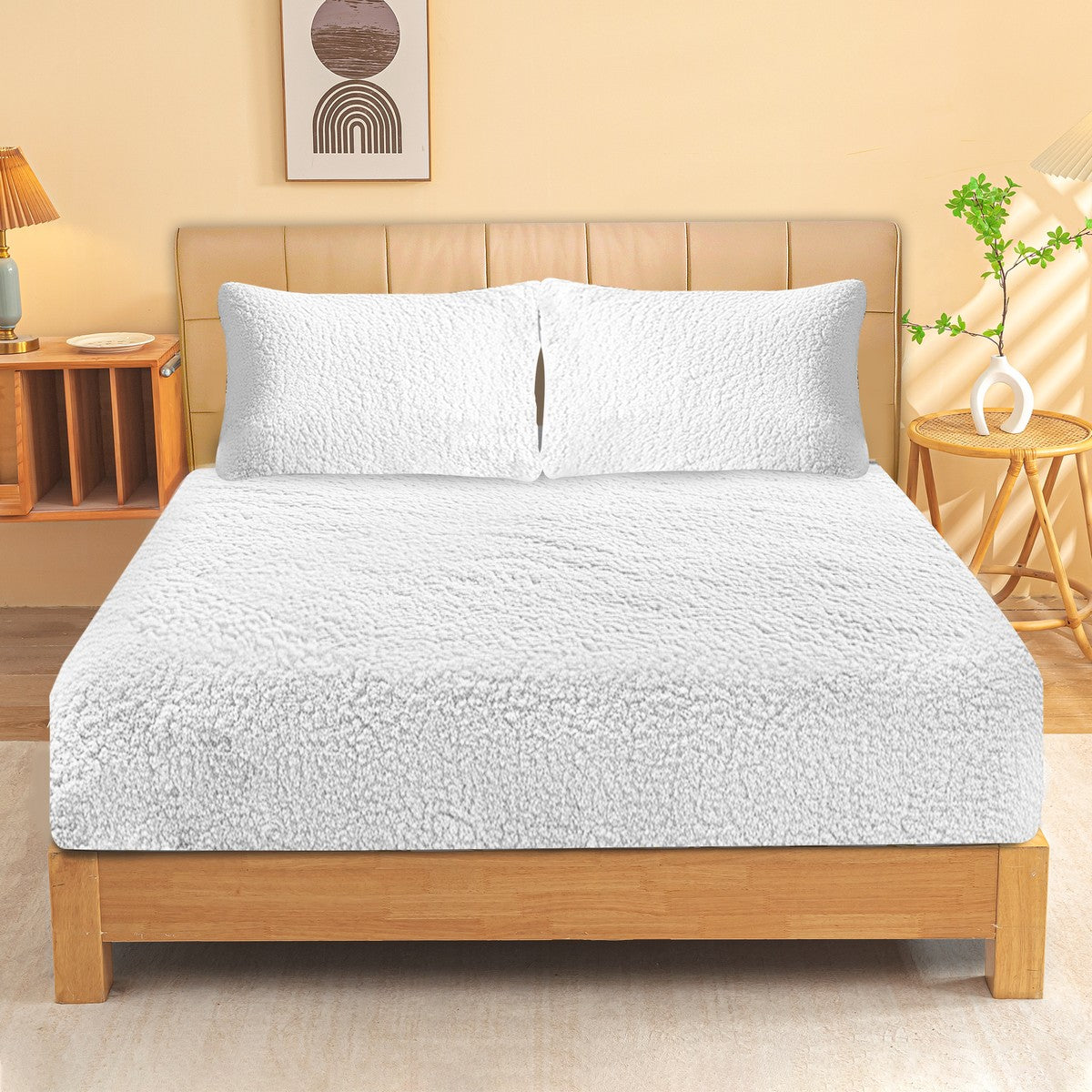Ultra Soft Sherpa Fleece Fitted Sheet Combo Set by Ramesses | Fluffy Warm Winter Bedding Set