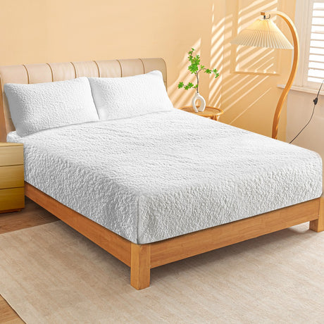 Ultra Soft Sherpa Fleece Fitted Sheet Combo Set by Ramesses | Fluffy Warm Winter Bedding Set