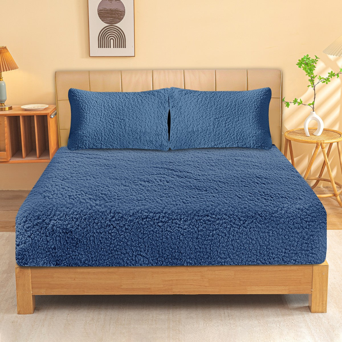 Ultra Soft Sherpa Fleece Fitted Sheet Combo Set by Ramesses | Fluffy Warm Winter Bedding Set