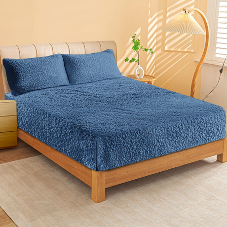 Ultra Soft Sherpa Fleece Fitted Sheet Combo Set by Ramesses | Fluffy Warm Winter Bedding Set