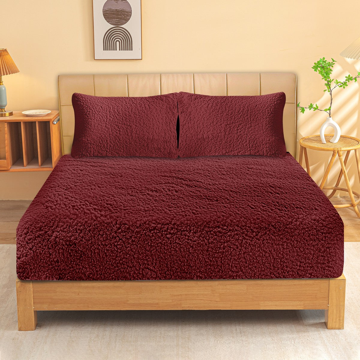 Ultra Soft Sherpa Fleece Fitted Sheet Combo Set by Ramesses | Fluffy Warm Winter Bedding Set