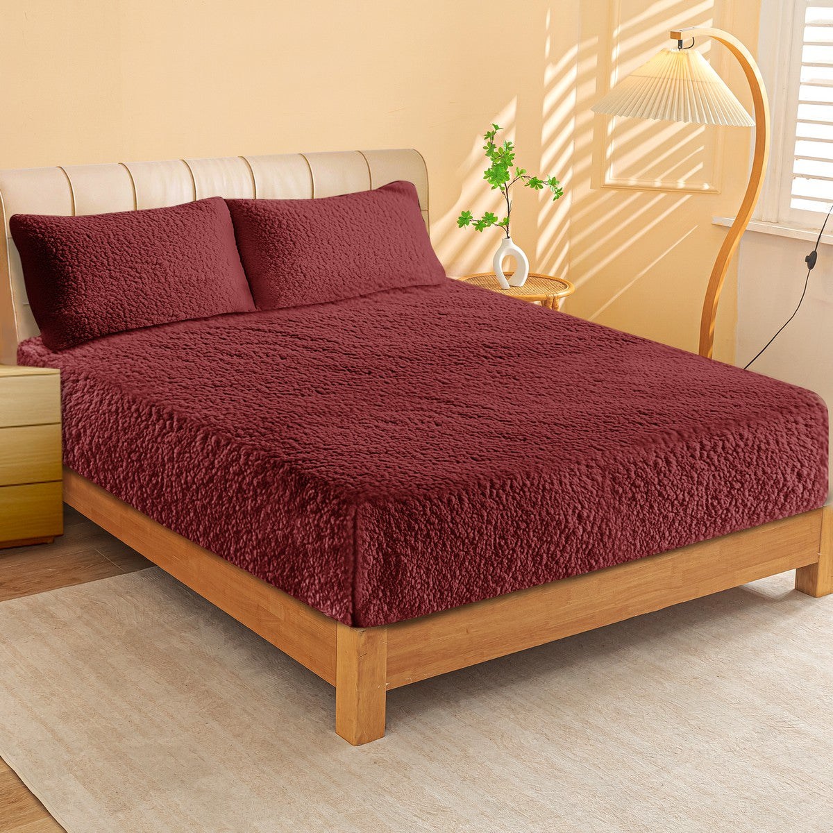 Ultra Soft Sherpa Fleece Fitted Sheet Combo Set by Ramesses | Fluffy Warm Winter Bedding Set