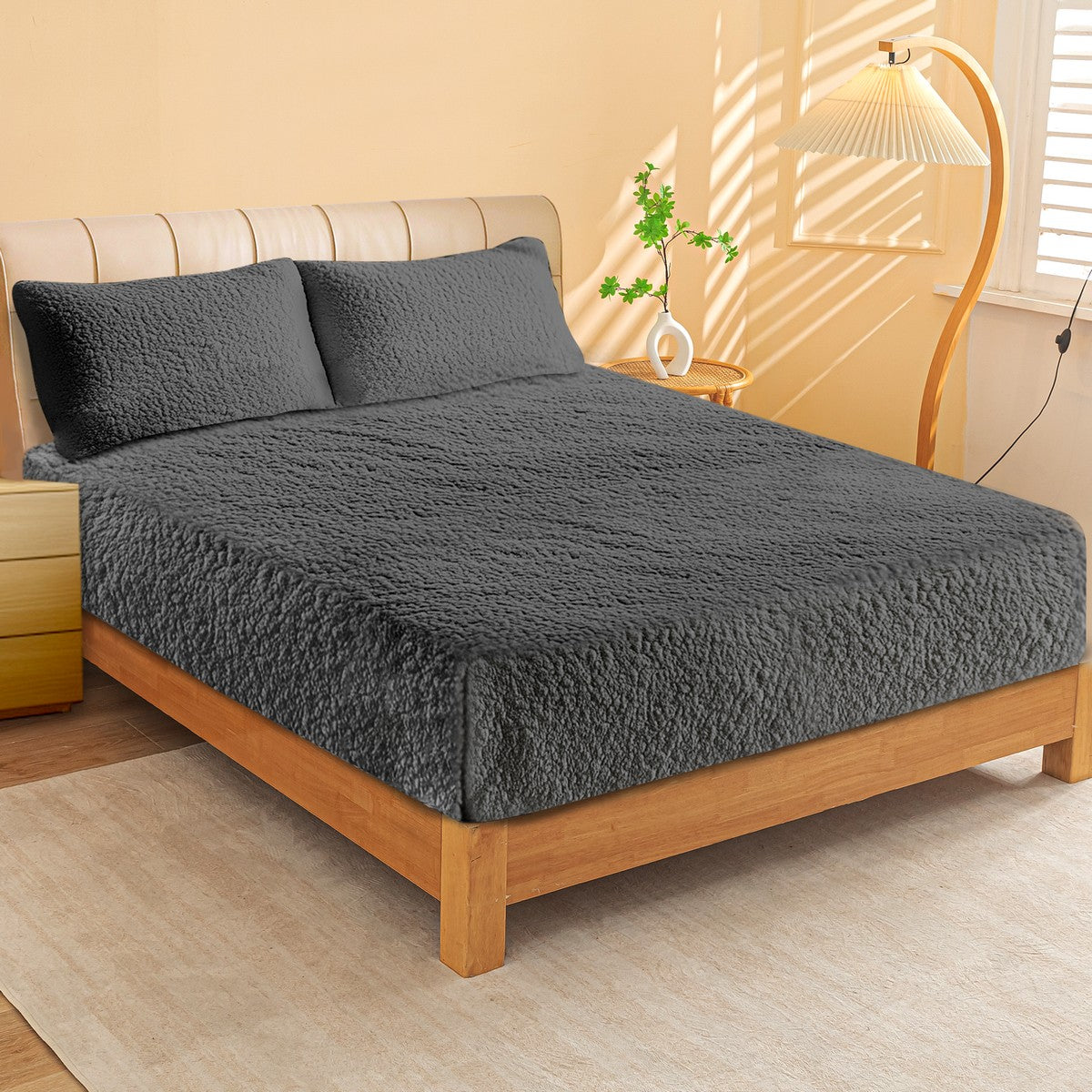 Ultra Soft Sherpa Fleece Fitted Sheet Combo Set by Ramesses | Fluffy Warm Winter Bedding Set