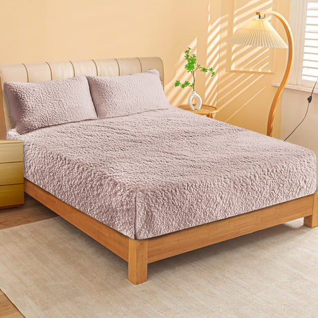 Ultra Soft Sherpa Fleece Fitted Sheet Combo Set by Ramesses | Fluffy Warm Winter Bedding Set