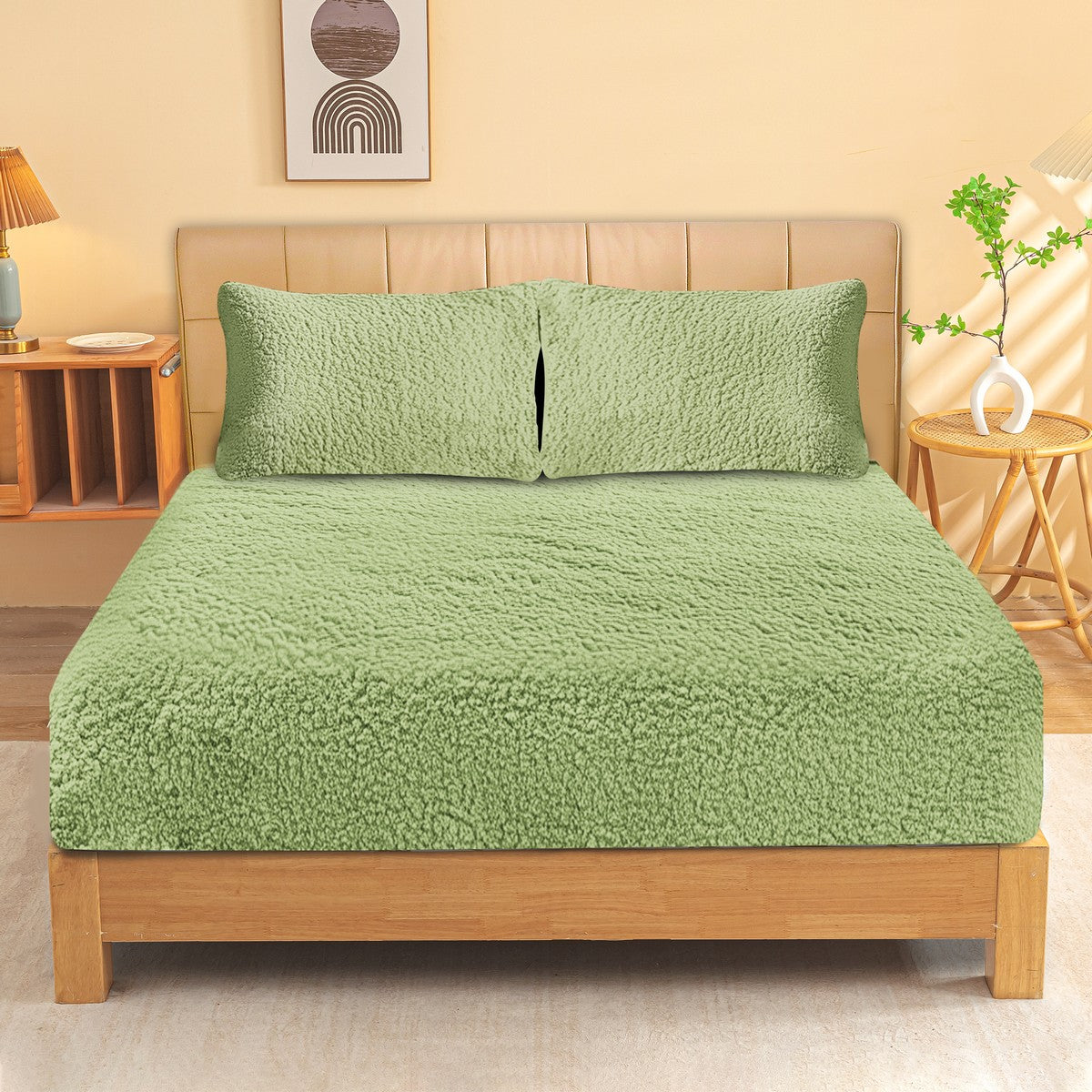 Ultra Soft Sherpa Fleece Fitted Sheet Combo Set by Ramesses | Fluffy Warm Winter Bedding Set