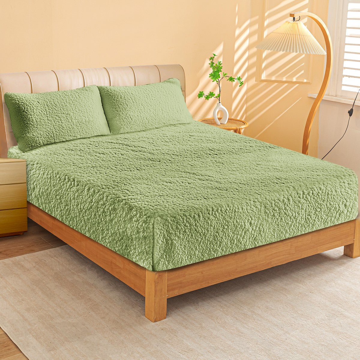 Ultra Soft Sherpa Fleece Fitted Sheet Combo Set by Ramesses | Fluffy Warm Winter Bedding Set