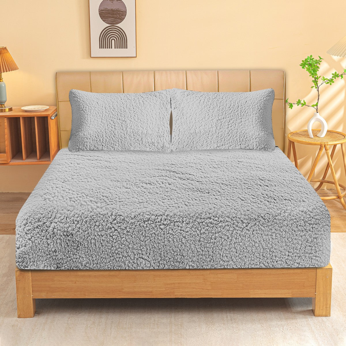 Ultra Soft Sherpa Fleece Fitted Sheet Combo Set by Ramesses | Fluffy Warm Winter Bedding Set