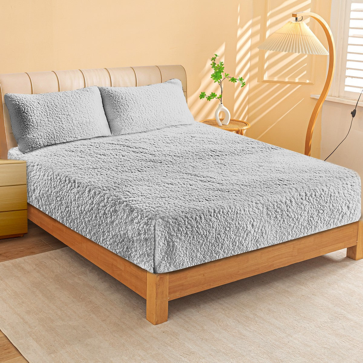 Ultra Soft Sherpa Fleece Fitted Sheet Combo Set by Ramesses | Fluffy Warm Winter Bedding Set