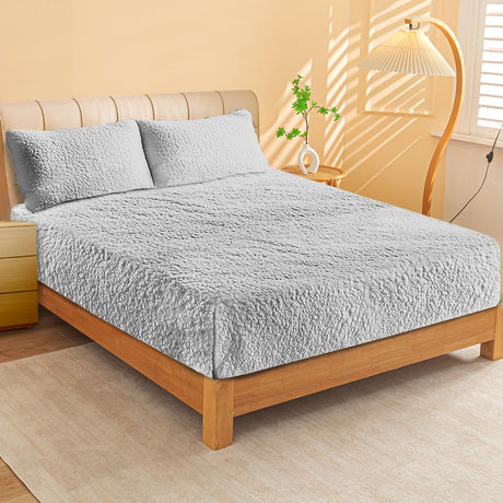 Ultra Soft Sherpa Fleece Fitted Sheet Combo Set by Ramesses | Fluffy Warm Winter Bedding Set