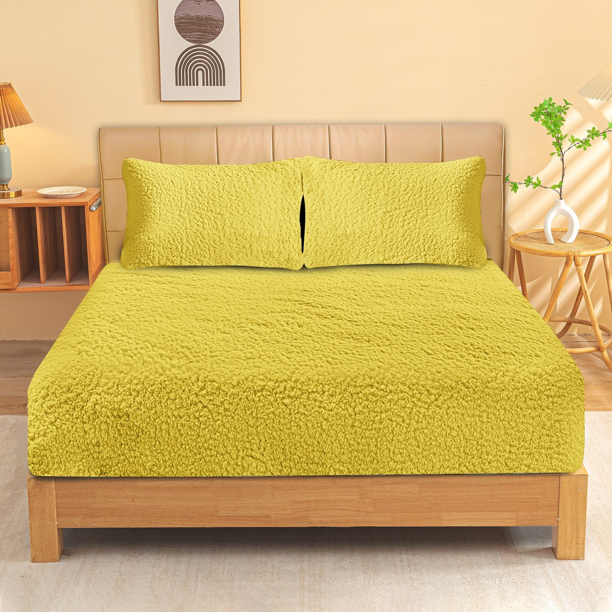 Ultra Soft Sherpa Fleece Fitted Sheet Combo Set by Ramesses | Fluffy Warm Winter Bedding Set