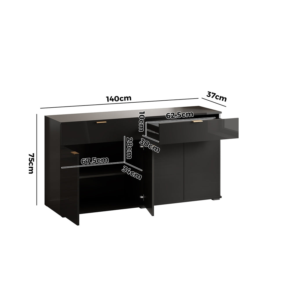 Murano High Gloss 4 Drawer Buffet | Modern Sideboard Glossy Storage Unit