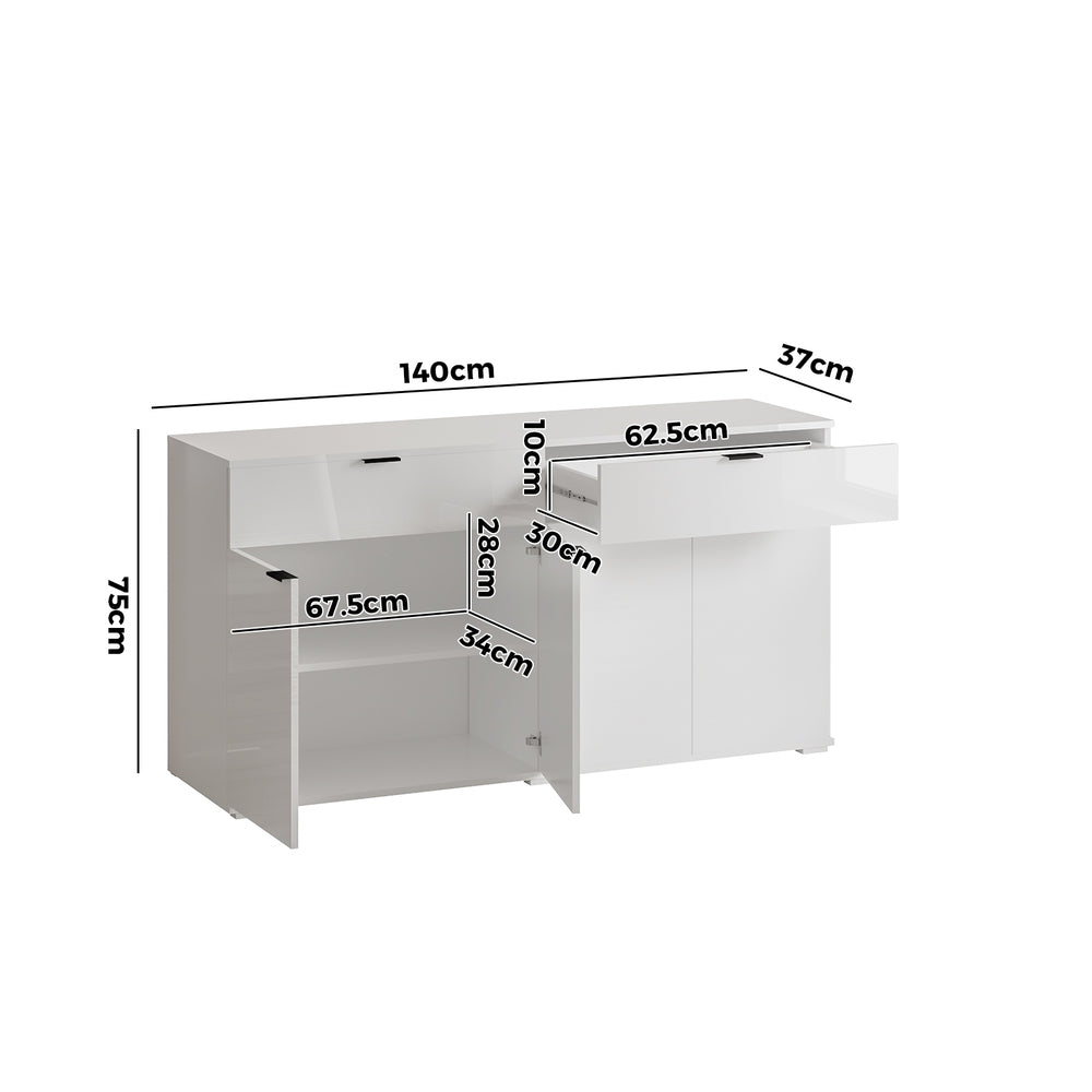 Murano High Gloss 4 Drawer Buffet | Modern Sideboard Glossy Storage Unit