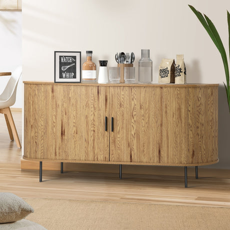 Eamus Retro Woodgrain Sideboard Buffet | Sliding Door Modern Retro Look Storage Buffet