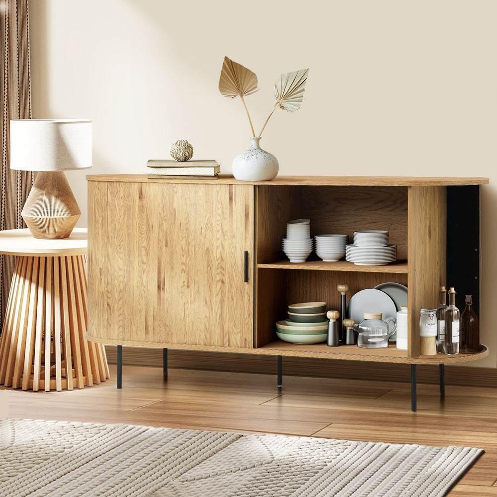 Eamus Retro Woodgrain Sideboard Buffet | Sliding Door Modern Retro Look Storage Buffet