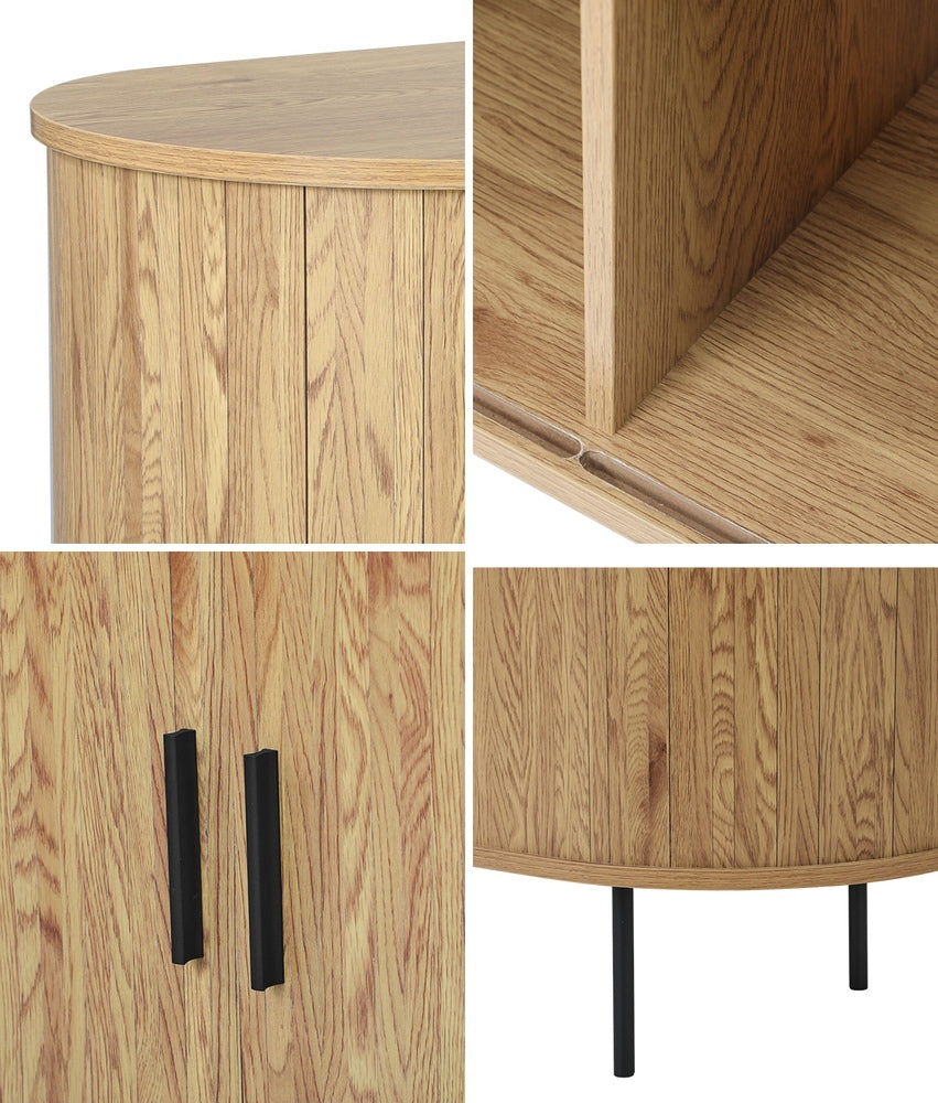 Eamus Retro Woodgrain Sideboard Buffet | Sliding Door Modern Retro Look Storage Buffet