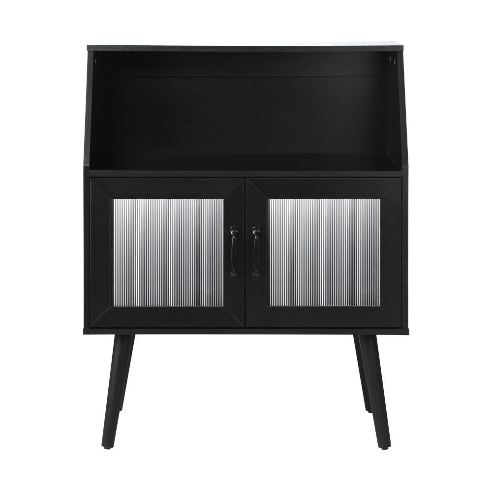 Noire Premio Black Sideboard Cabinet with Glass Doors and And Storage Shelves