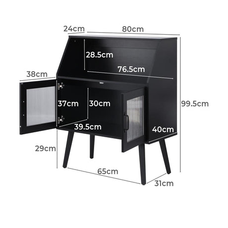 Noire Premio Black Sideboard Cabinet with Glass Doors and And Storage Shelves