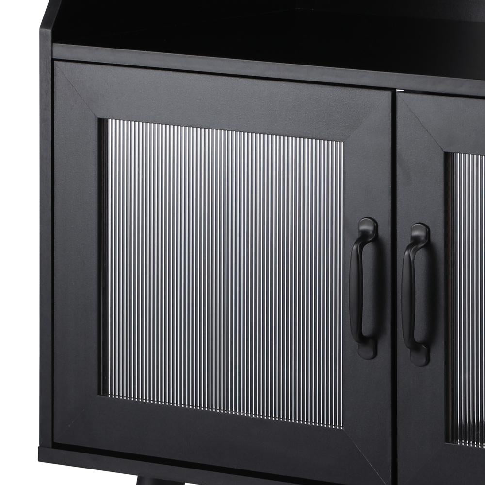 Noire Premio Black Sideboard Cabinet with Glass Doors and And Storage Shelves