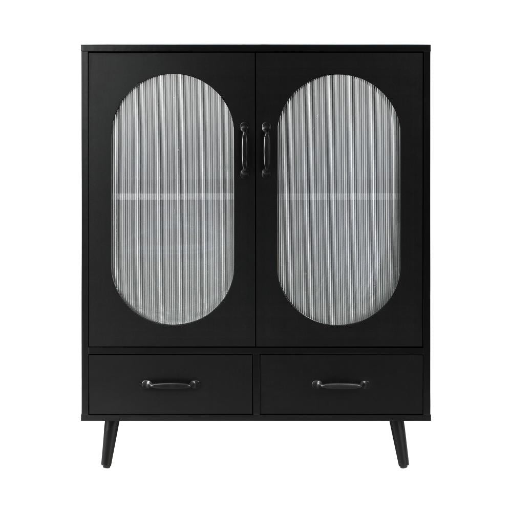 Noire Premio Black Sideboard Cabinet with Glass Doors and And Storage Shelves