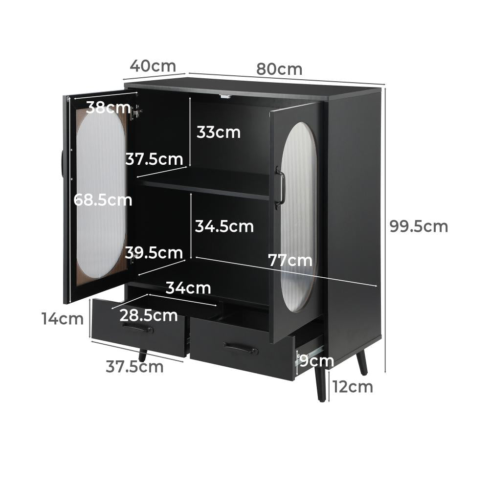 Noire Premio Black Sideboard Cabinet with Glass Doors and And Storage Shelves