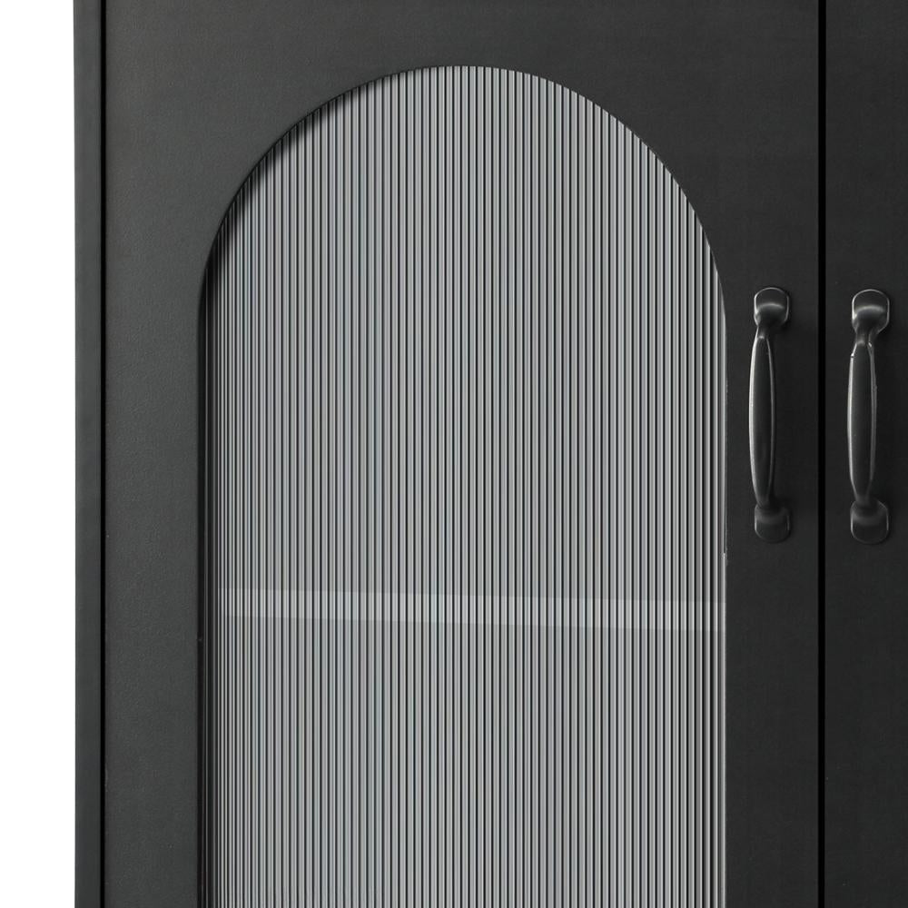 Noire Premio Black Sideboard Cabinet with Glass Doors and And Storage Shelves