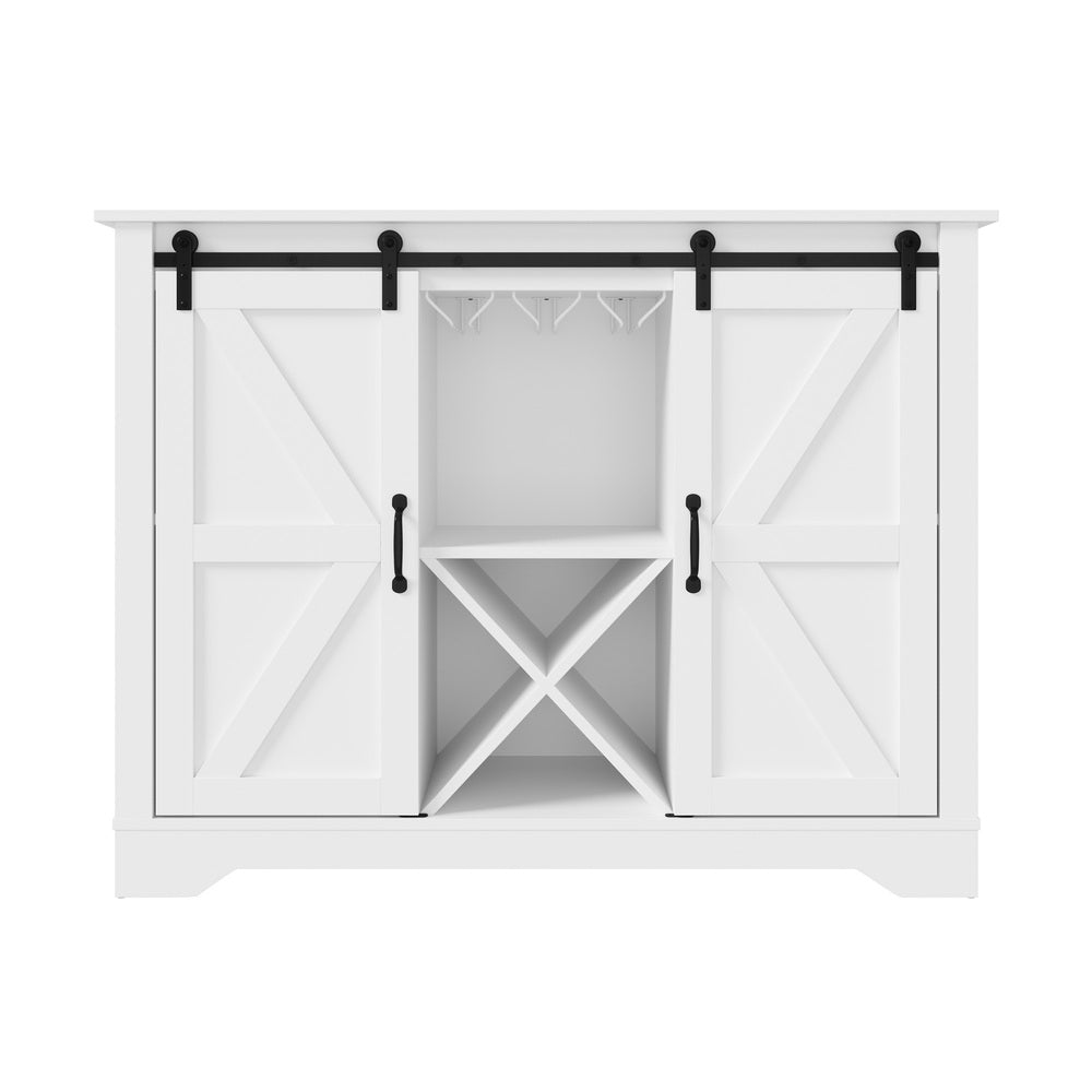 Vintage 2 Drawer Sideboard Buffet with Wine Rack | Barn Door Style Display Storage Cabinet
