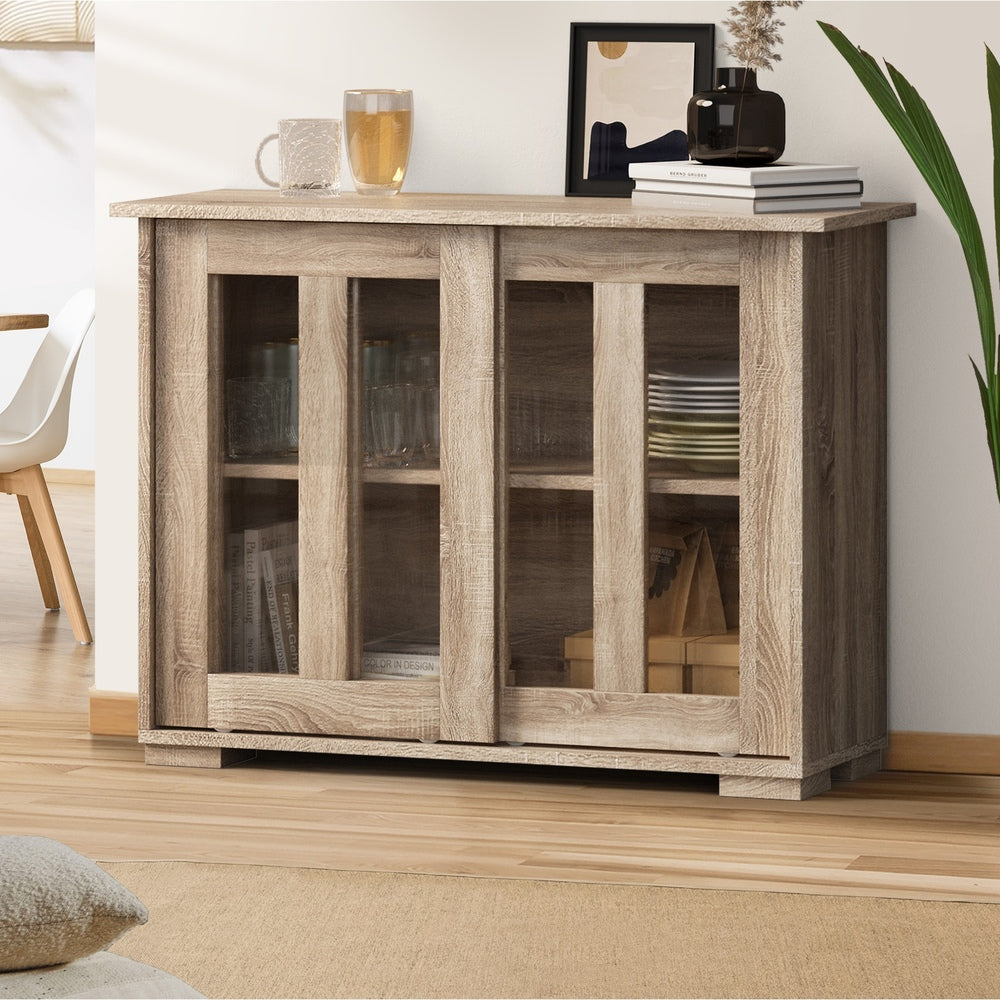 Belgrado Modern 2 Drawer Sideboard Glass Door Buffet | Contemporary Display Storage Cabinet