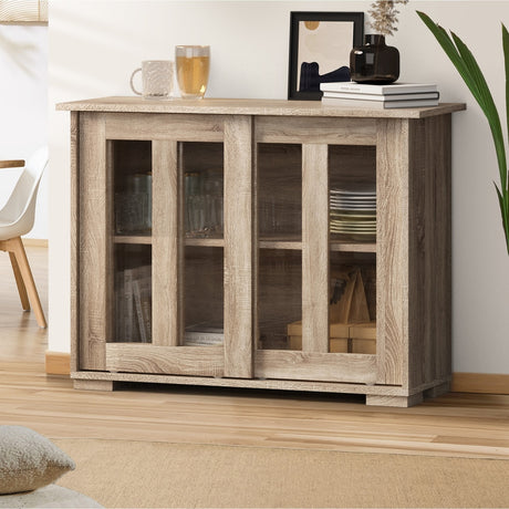 Belgrado Modern 2 Drawer Sideboard Glass Door Buffet | Contemporary Display Storage Cabinet