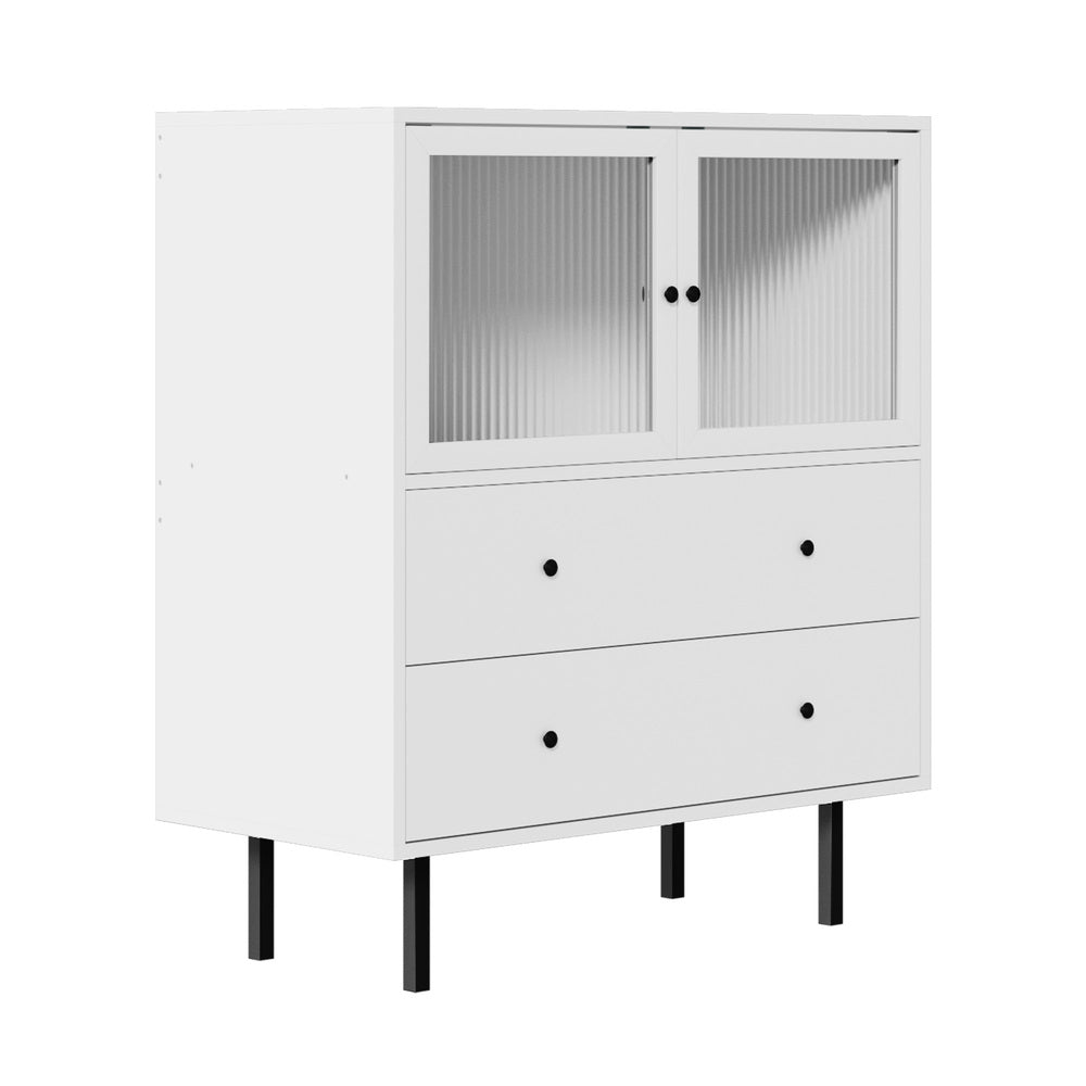 Barbados Modern 2 Drawer Sideboard with Fluted Glass Door | Hampton Style Display Storage Cabinet