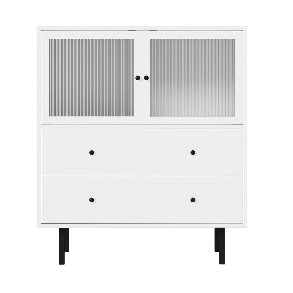 Barbados Modern 2 Drawer Sideboard with Fluted Glass Door | Hampton Style Display Storage Cabinet