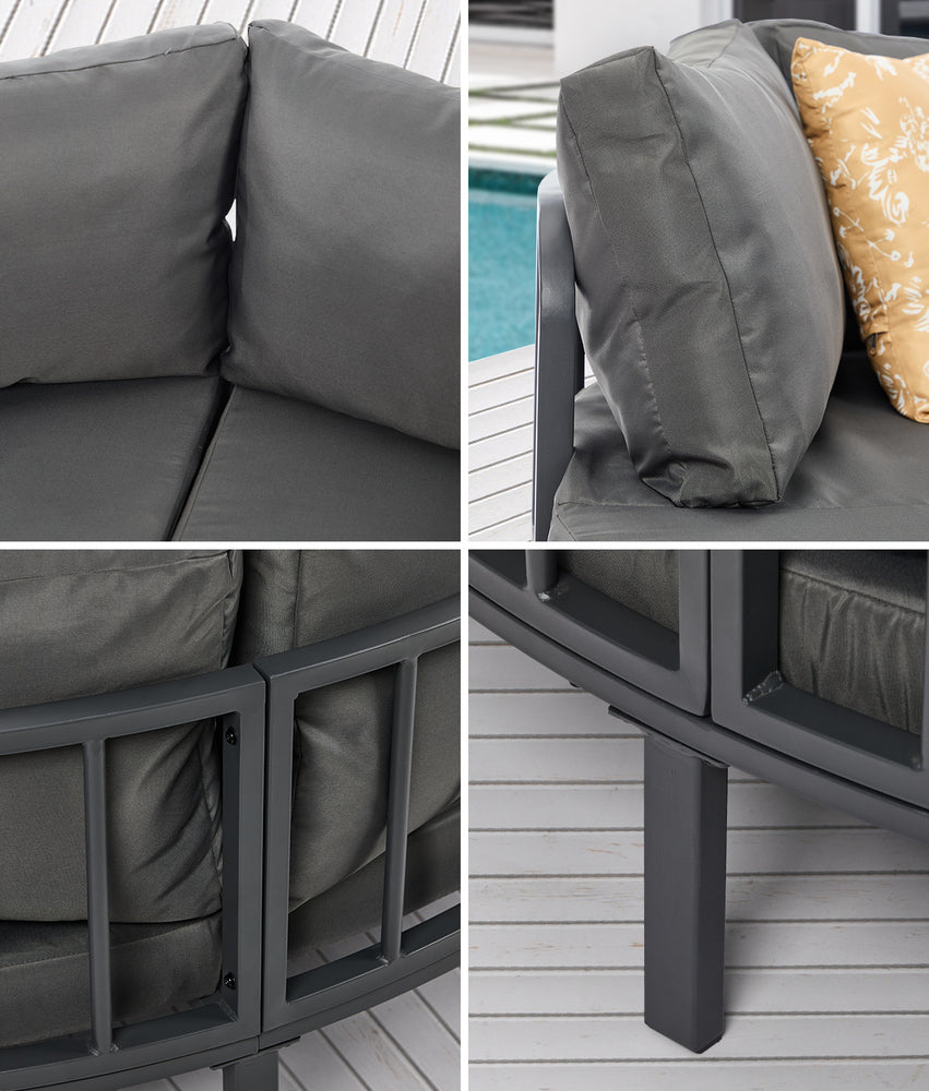 Aquino Sol Outdoor Cushioned Round Pool Daybed| Modern Extra Large 4 People Sun Lounger Bed