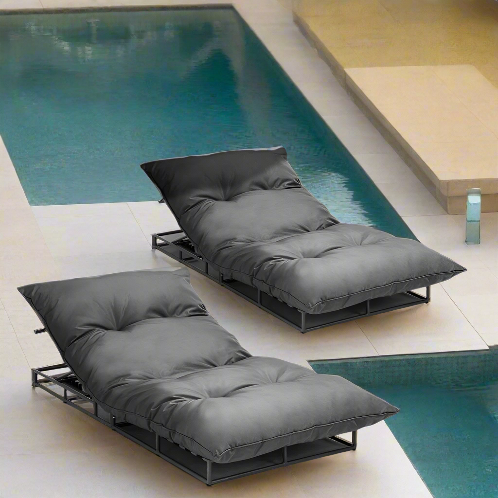 Azzuro Plush Cushioned Weatherproof Outdoor Lounger | Adjustable Outdoor Pool Day Bed Lounger
