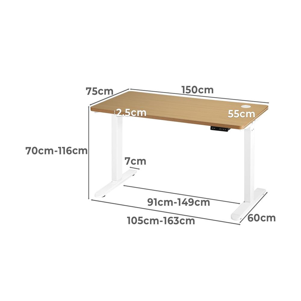 Leno Premium 71-116cm Electric Adjustable Standing Desk | Motorised Office Desk with USB & Type C Ports
