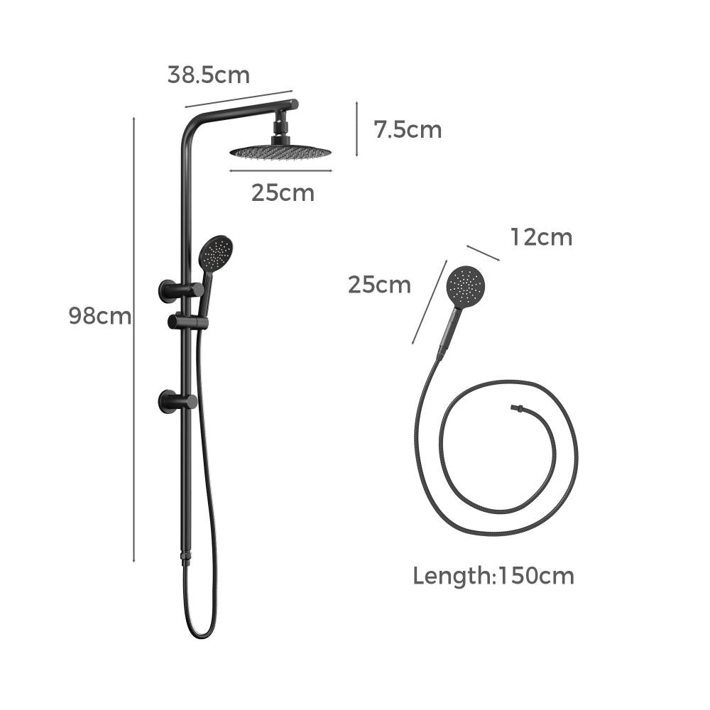 Super High Quality Shower Rail Mixer System In Black or Chrome | Round 3 Mode 10" Rain Shower Head & Handheld Shower Rail