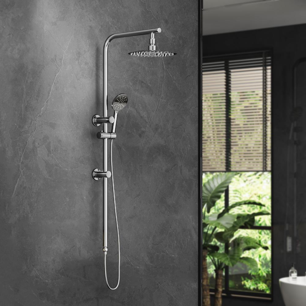 Super High Quality Shower Rail Mixer System In Black or Chrome | Round 3 Mode 10" Rain Shower Head & Handheld Shower Rail