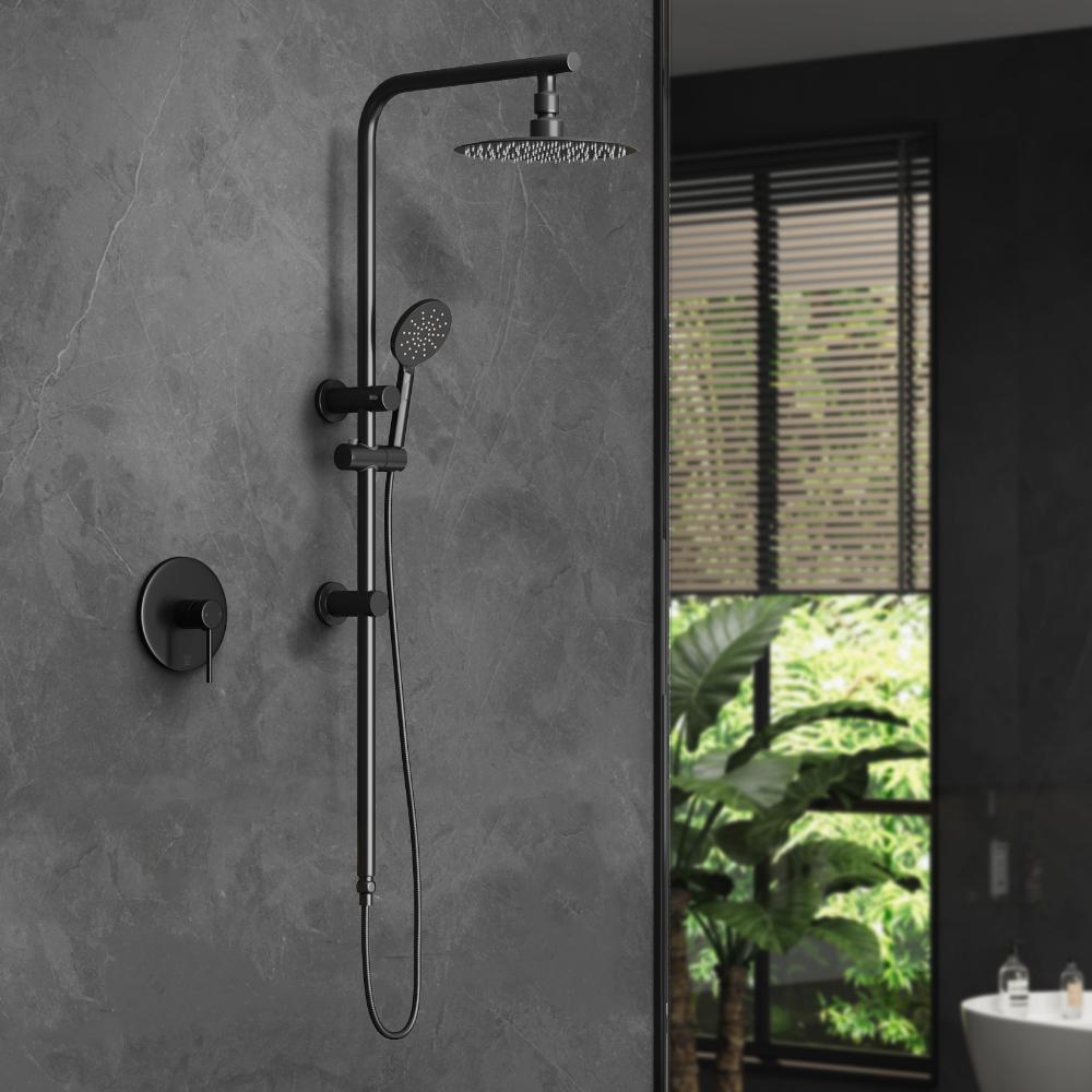 Super High Quality Shower Rail Mixer System In Black or Chrome | Round 3 Mode 10" Rain Shower Head & Handheld Shower Rail