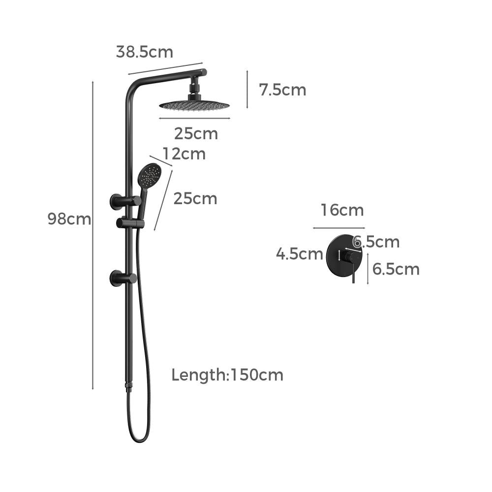 Super High Quality Shower Rail Mixer System In Black or Chrome | Round 3 Mode 10" Rain Shower Head & Handheld Shower Rail
