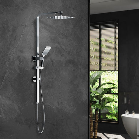 Super High Quality Shower Rail Mixer System In Black or Chrome | Square 3 Mode 10" Rain Shower Head & Handheld Shower Rail