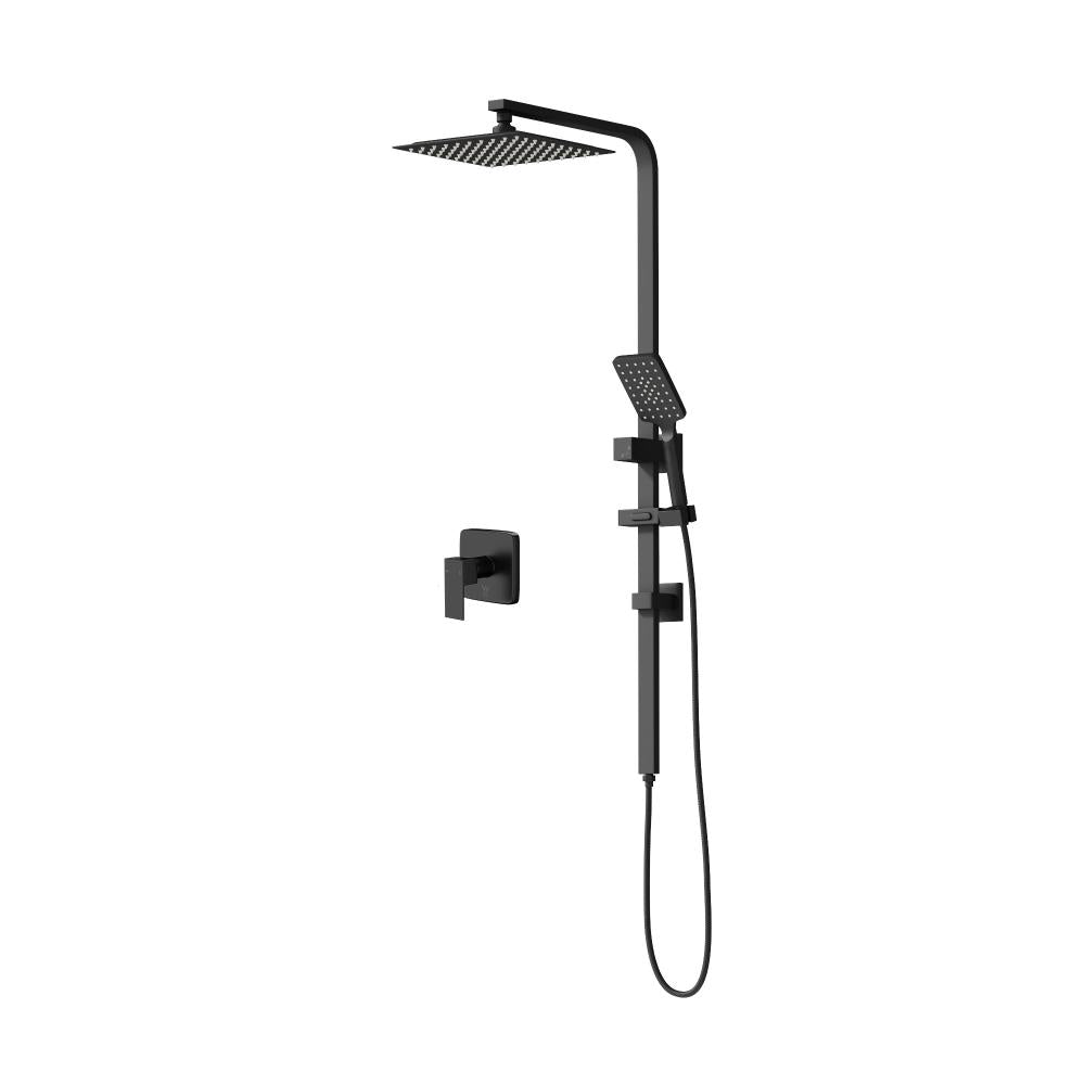 Super High Quality Shower Rail Mixer System In Black or Chrome | Square 3 Mode 10" Rain Shower Head & Handheld Shower Rail