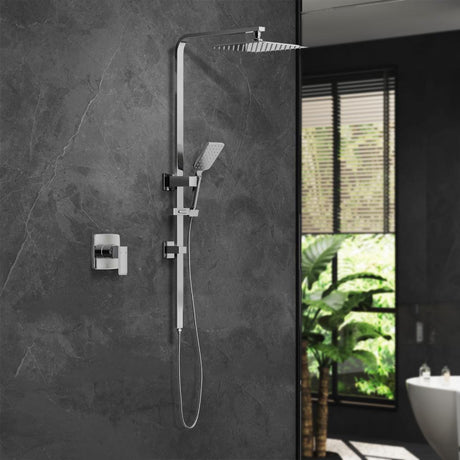 Super High Quality Shower Rail Mixer System In Black or Chrome | Square 3 Mode 10" Rain Shower Head & Handheld Shower Rail