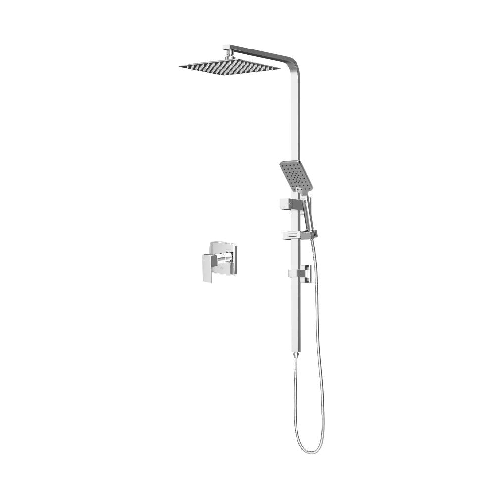 Super High Quality Shower Rail Mixer System In Black or Chrome | Square 3 Mode 10" Rain Shower Head & Handheld Shower Rail